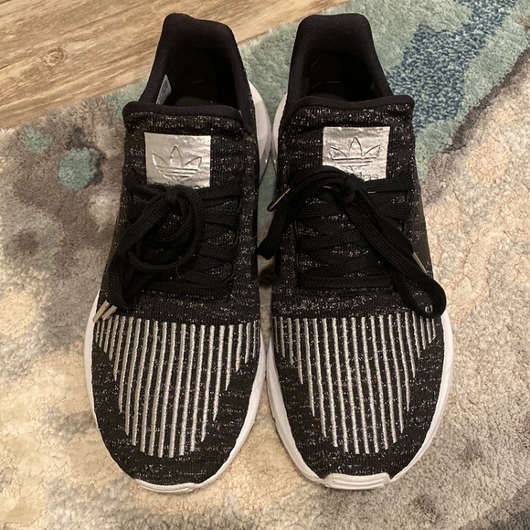 Adidas black/gray silver sparkles sneakers size 8 - Picture 2 of 5